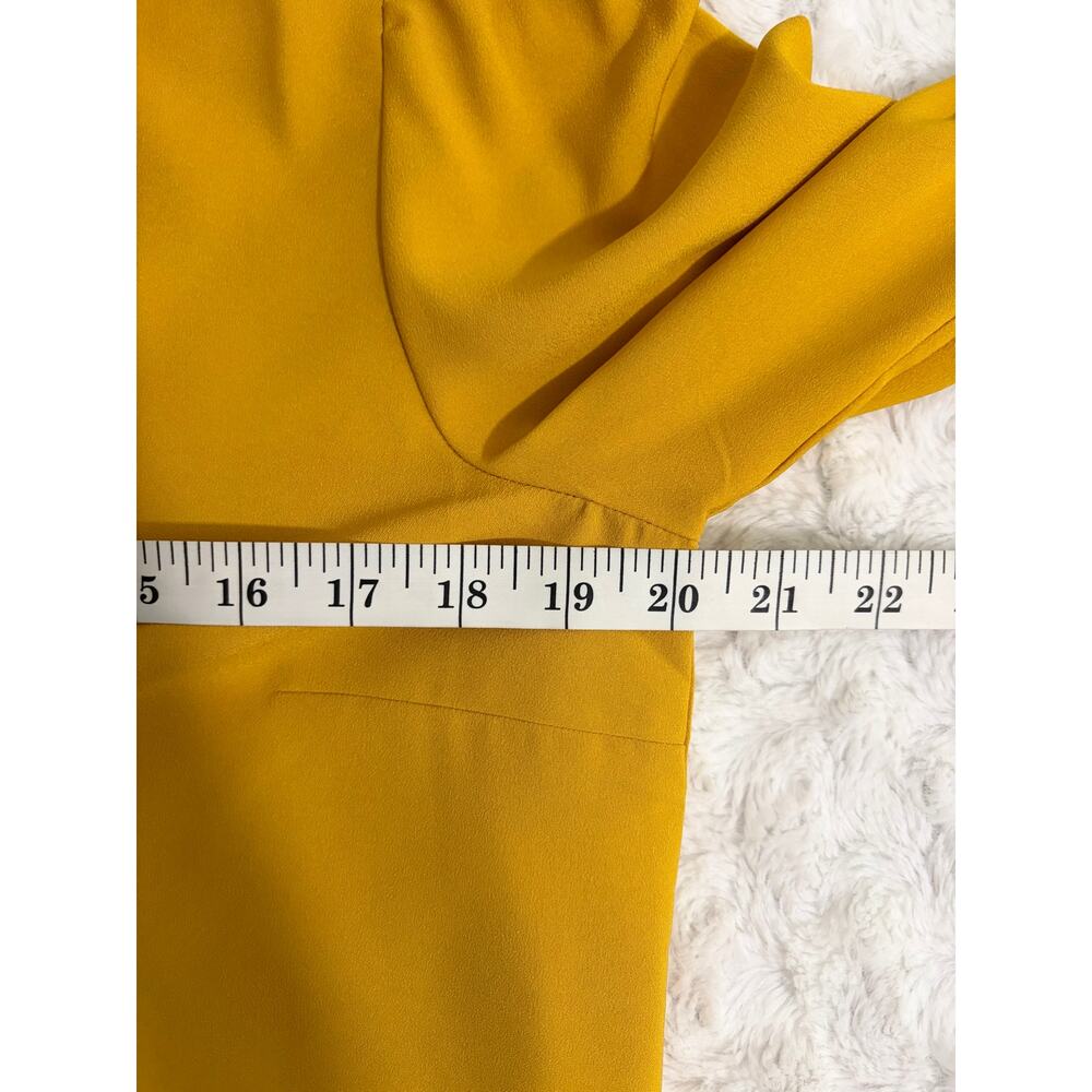 J. Crew Mustard Yellow Satin Crepe Long Sleeve Ruffle Front Preppy Classic Top S - Picture 6 of 6